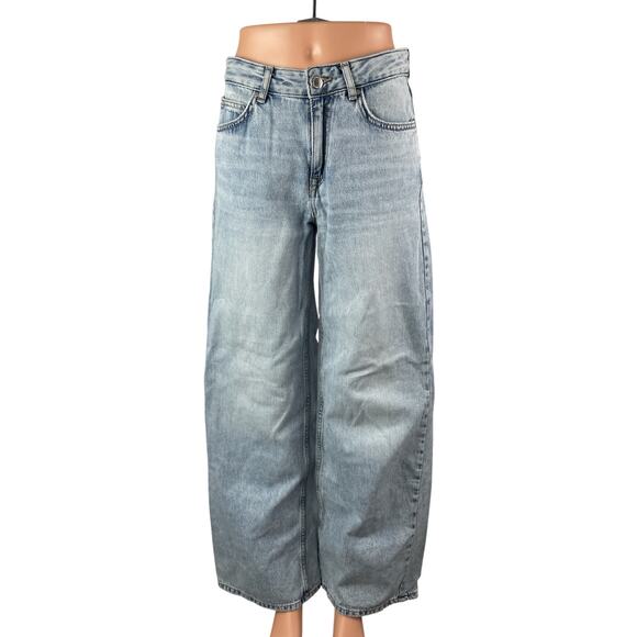 Pull & Bear Denim - Pull & Bear Women's Blue Light Wash High Rise Wide Leg Baggy Denim Jeans Sz 0